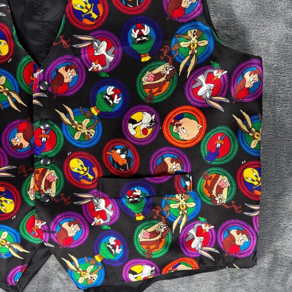 VINTAGE 1993 LOONEY TUNES MANIA 100% SILK VEST Men XL Bugs Taz Daffy Marvin - Picture 5 of 8